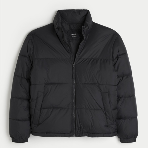 Hollister Men's Boxy Mock-Neck Puffer Jacket NWT (Solid Black, XL)
